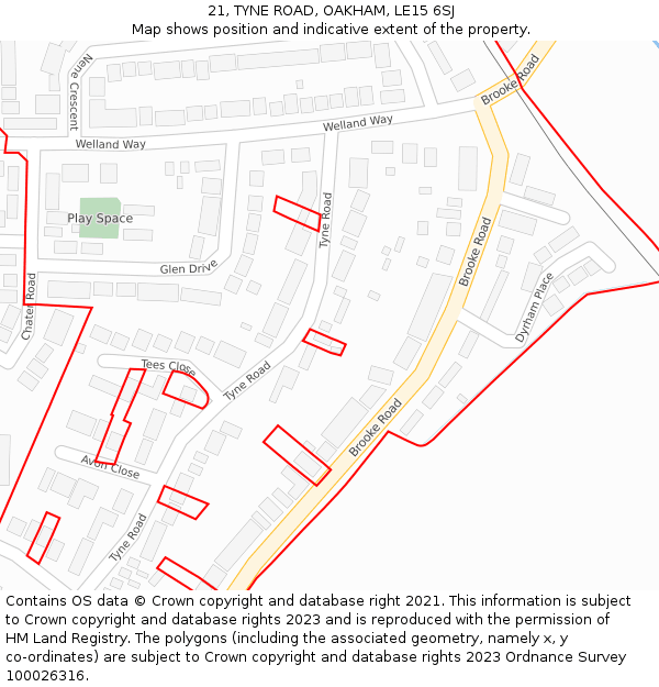 21, TYNE ROAD, OAKHAM, LE15 6SJ: Location map and indicative extent of plot