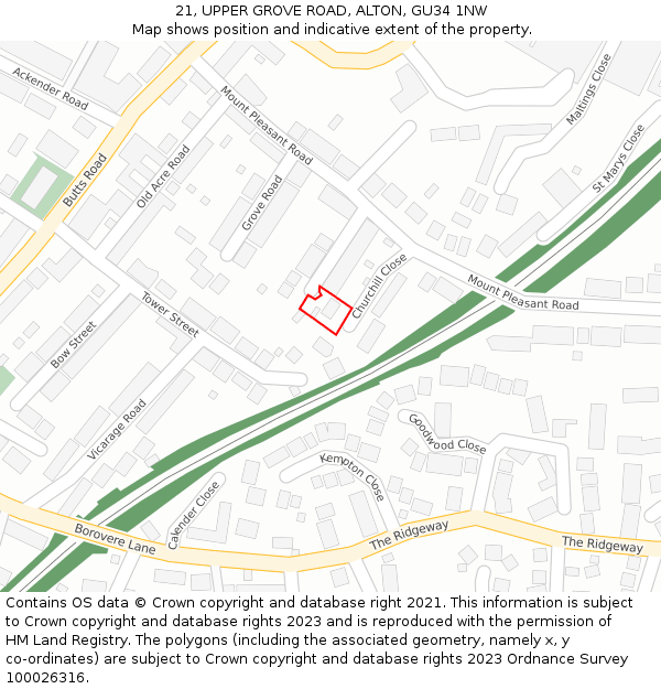 21, UPPER GROVE ROAD, ALTON, GU34 1NW: Location map and indicative extent of plot