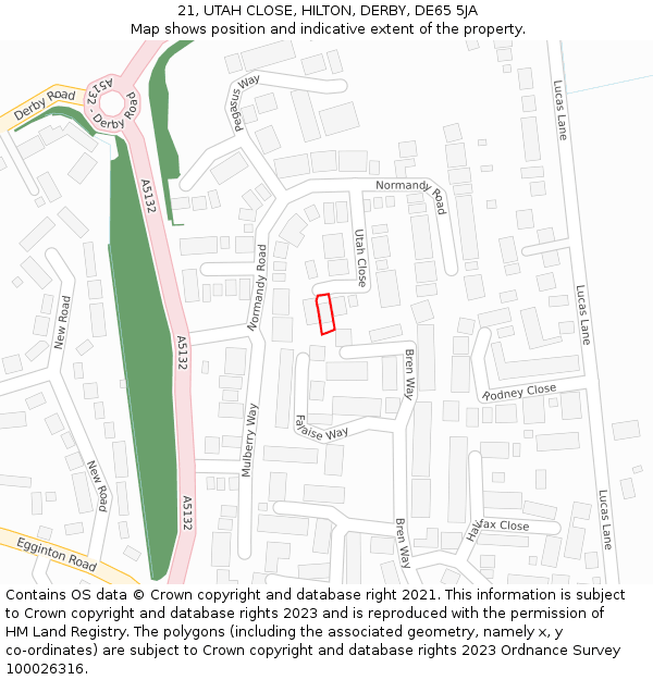 21, UTAH CLOSE, HILTON, DERBY, DE65 5JA: Location map and indicative extent of plot