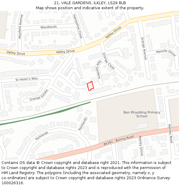 21, VALE GARDENS, ILKLEY, LS29 8LB: Location map and indicative extent of plot