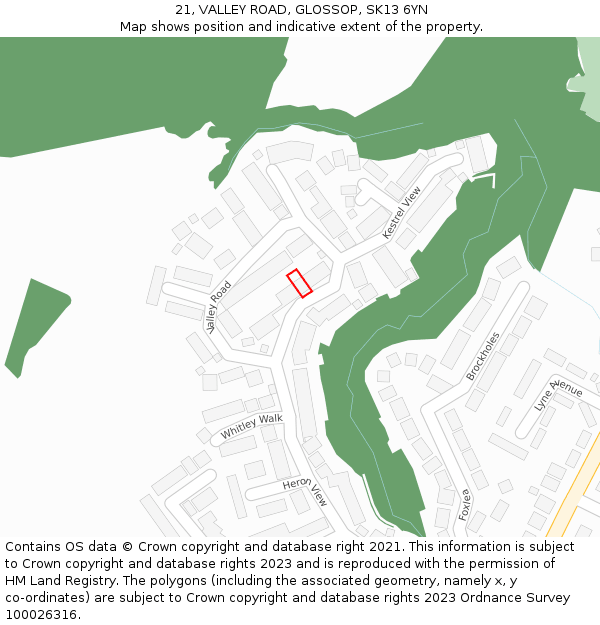 21, VALLEY ROAD, GLOSSOP, SK13 6YN: Location map and indicative extent of plot