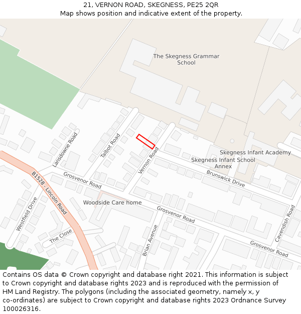 21, VERNON ROAD, SKEGNESS, PE25 2QR: Location map and indicative extent of plot