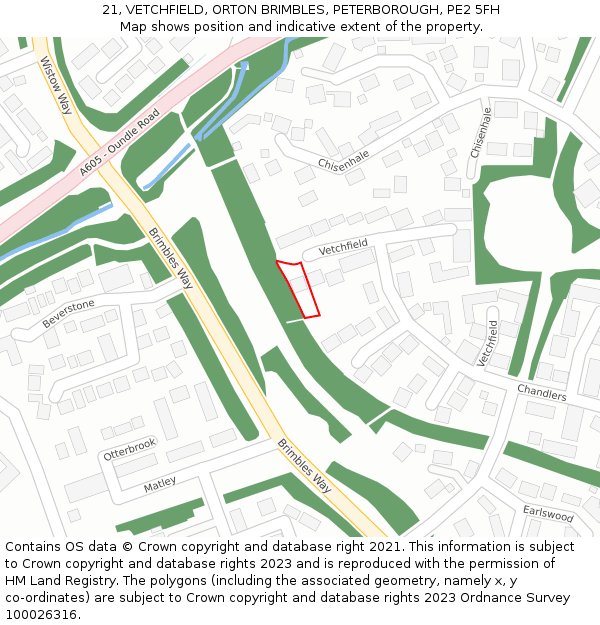 21, VETCHFIELD, ORTON BRIMBLES, PETERBOROUGH, PE2 5FH: Location map and indicative extent of plot