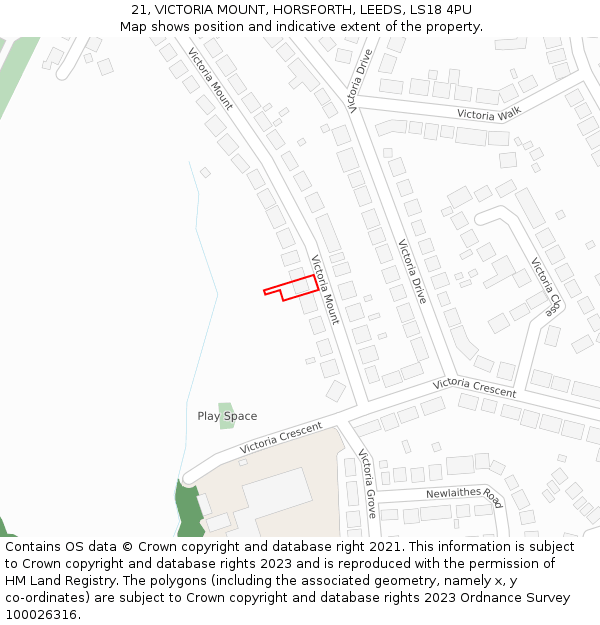 21, VICTORIA MOUNT, HORSFORTH, LEEDS, LS18 4PU: Location map and indicative extent of plot