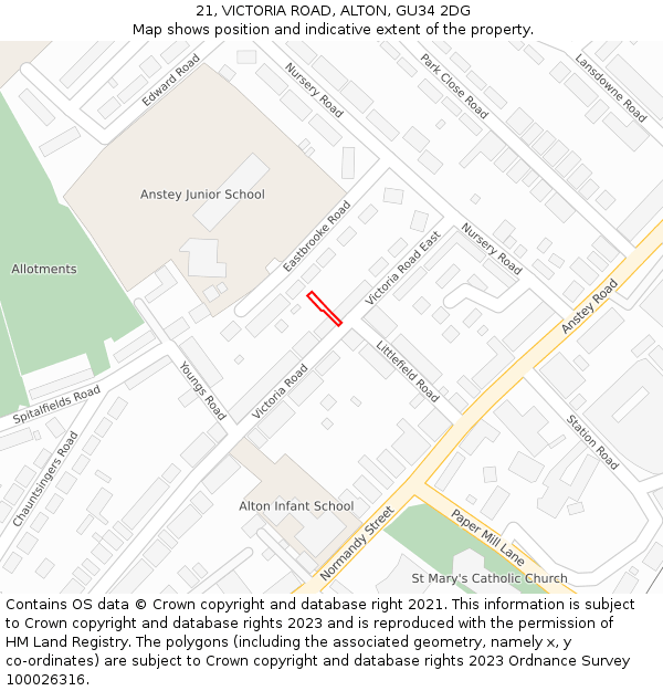 21, VICTORIA ROAD, ALTON, GU34 2DG: Location map and indicative extent of plot