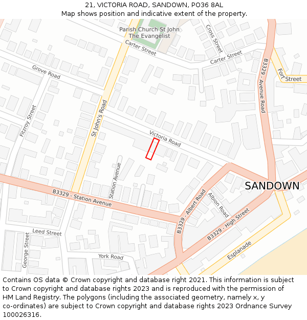 21, VICTORIA ROAD, SANDOWN, PO36 8AL: Location map and indicative extent of plot