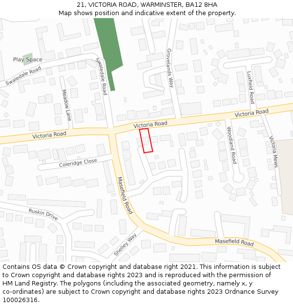 21, VICTORIA ROAD, WARMINSTER, BA12 8HA: Location map and indicative extent of plot