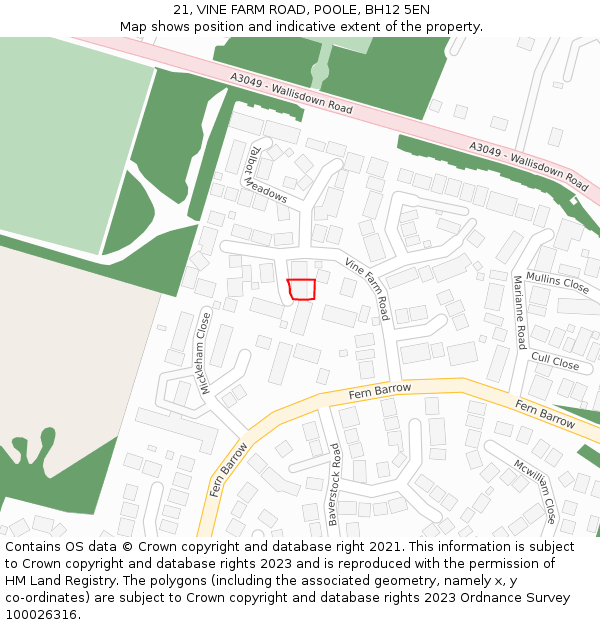 21, VINE FARM ROAD, POOLE, BH12 5EN: Location map and indicative extent of plot
