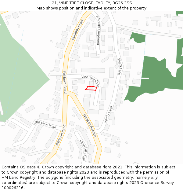 21, VINE TREE CLOSE, TADLEY, RG26 3SS: Location map and indicative extent of plot