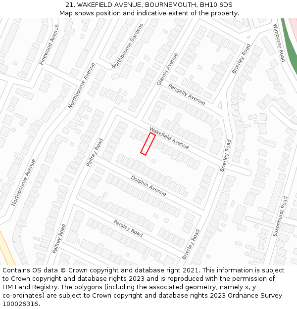 21, WAKEFIELD AVENUE, BOURNEMOUTH, BH10 6DS: Location map and indicative extent of plot