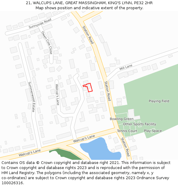 21, WALCUPS LANE, GREAT MASSINGHAM, KING'S LYNN, PE32 2HR: Location map and indicative extent of plot