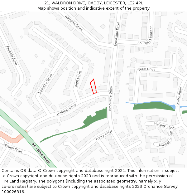 21, WALDRON DRIVE, OADBY, LEICESTER, LE2 4PL: Location map and indicative extent of plot