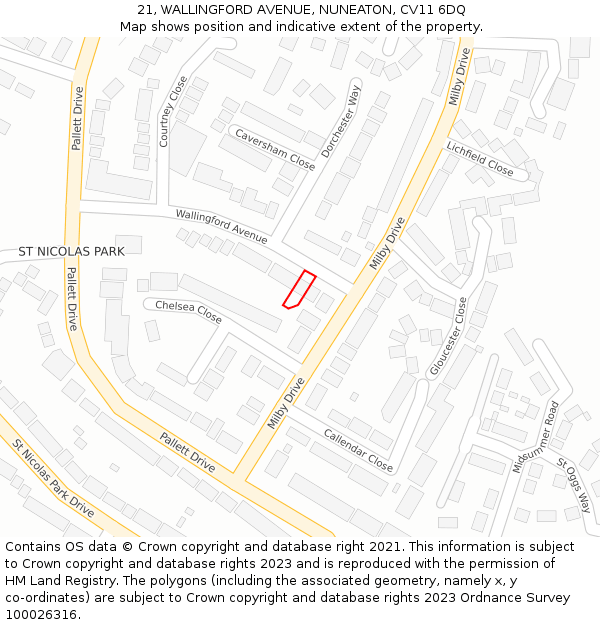 21, WALLINGFORD AVENUE, NUNEATON, CV11 6DQ: Location map and indicative extent of plot