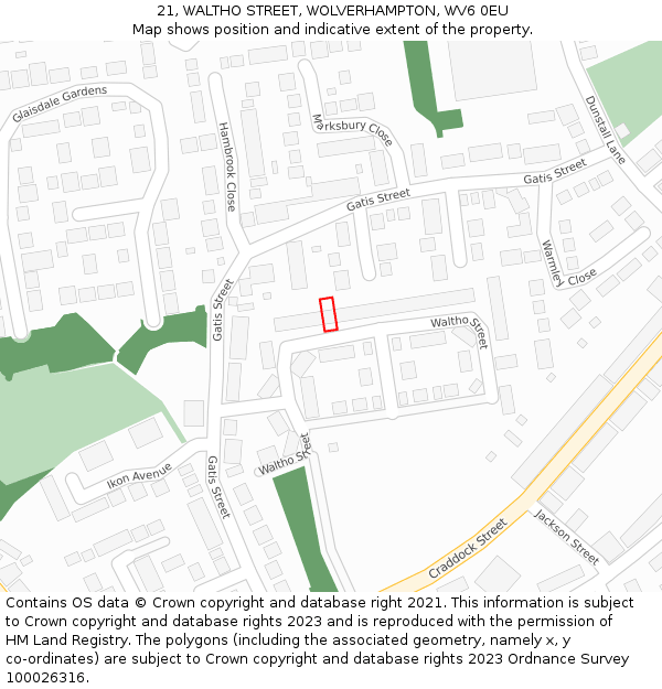21, WALTHO STREET, WOLVERHAMPTON, WV6 0EU: Location map and indicative extent of plot