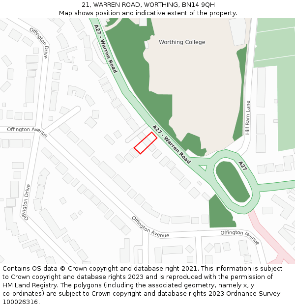 21, WARREN ROAD, WORTHING, BN14 9QH: Location map and indicative extent of plot