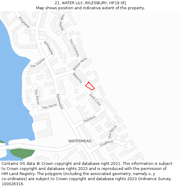 21, WATER LILY, AYLESBURY, HP19 0FJ: Location map and indicative extent of plot