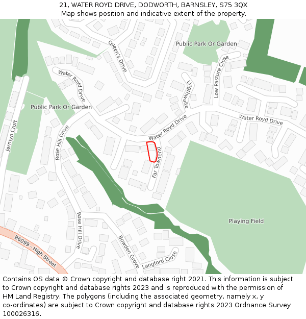 21, WATER ROYD DRIVE, DODWORTH, BARNSLEY, S75 3QX: Location map and indicative extent of plot