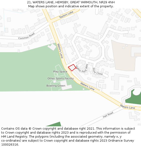 21, WATERS LANE, HEMSBY, GREAT YARMOUTH, NR29 4NH: Location map and indicative extent of plot