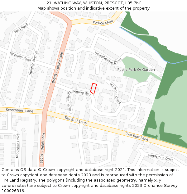 21, WATLING WAY, WHISTON, PRESCOT, L35 7NF: Location map and indicative extent of plot