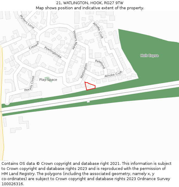 21, WATLINGTON, HOOK, RG27 9TW: Location map and indicative extent of plot