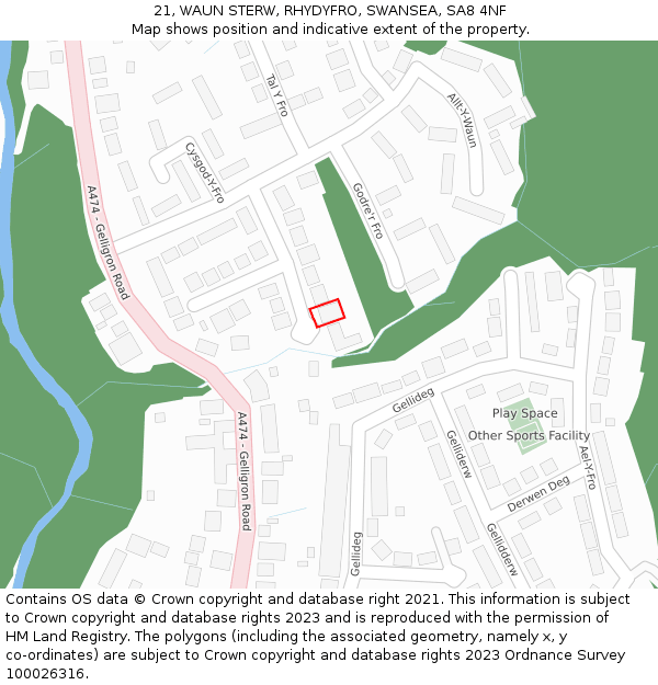 21, WAUN STERW, RHYDYFRO, SWANSEA, SA8 4NF: Location map and indicative extent of plot