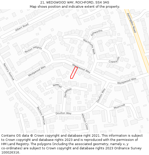21, WEDGWOOD WAY, ROCHFORD, SS4 3AS: Location map and indicative extent of plot