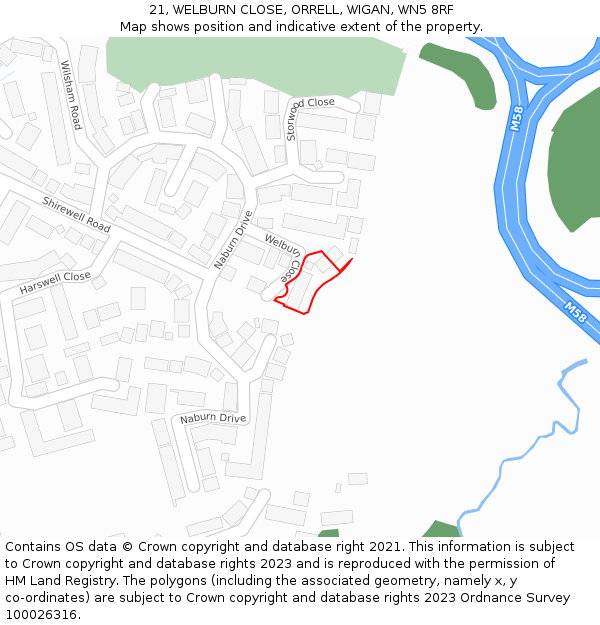 21, WELBURN CLOSE, ORRELL, WIGAN, WN5 8RF: Location map and indicative extent of plot