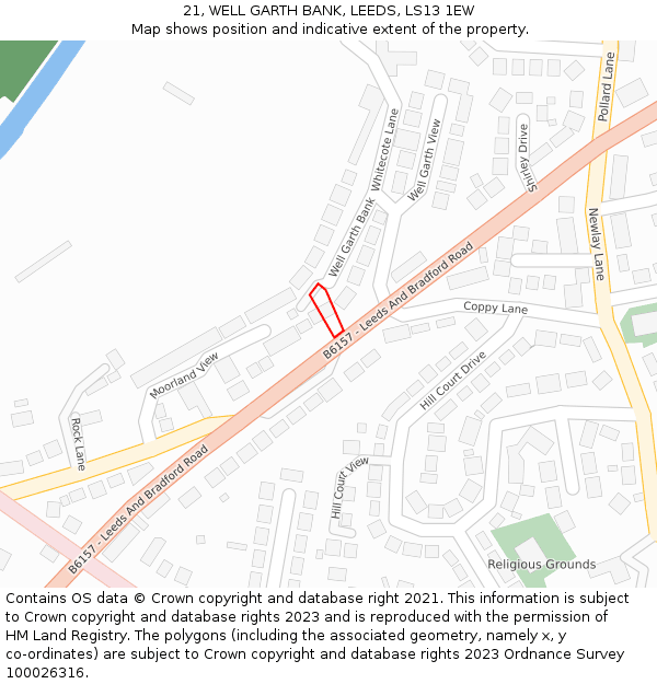 21, WELL GARTH BANK, LEEDS, LS13 1EW: Location map and indicative extent of plot