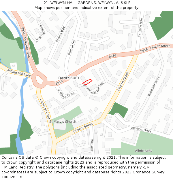 21, WELWYN HALL GARDENS, WELWYN, AL6 9LF: Location map and indicative extent of plot
