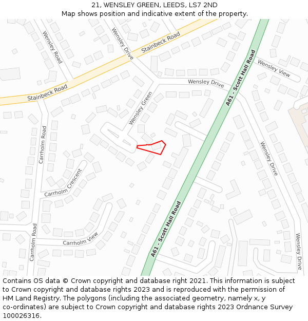 21, WENSLEY GREEN, LEEDS, LS7 2ND: Location map and indicative extent of plot