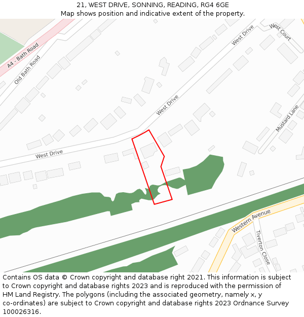 21, WEST DRIVE, SONNING, READING, RG4 6GE: Location map and indicative extent of plot