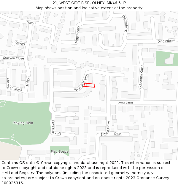 21, WEST SIDE RISE, OLNEY, MK46 5HP: Location map and indicative extent of plot