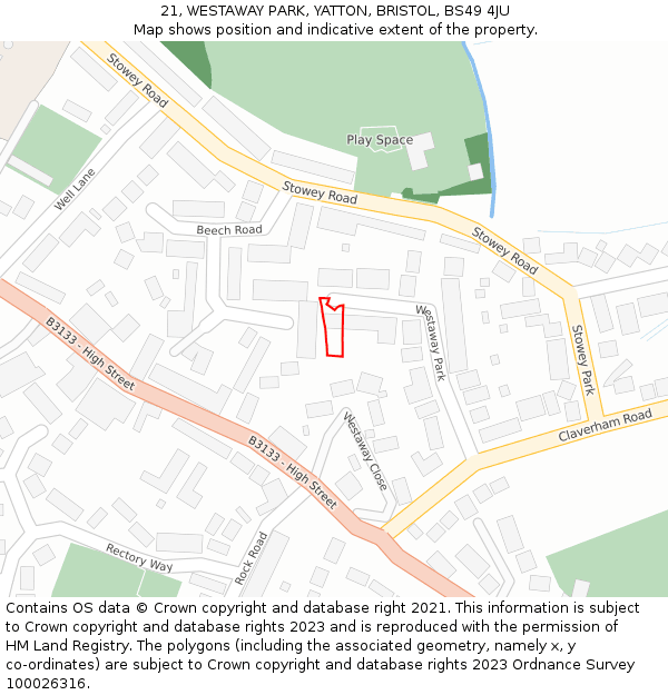 21, WESTAWAY PARK, YATTON, BRISTOL, BS49 4JU: Location map and indicative extent of plot