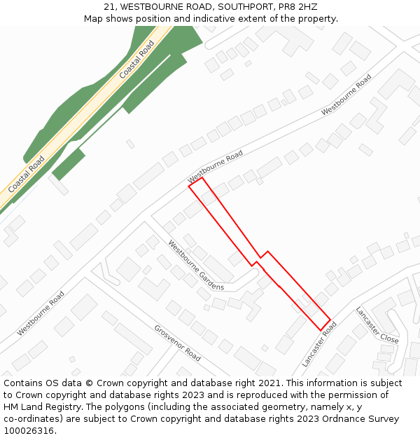 21, WESTBOURNE ROAD, SOUTHPORT, PR8 2HZ: Location map and indicative extent of plot