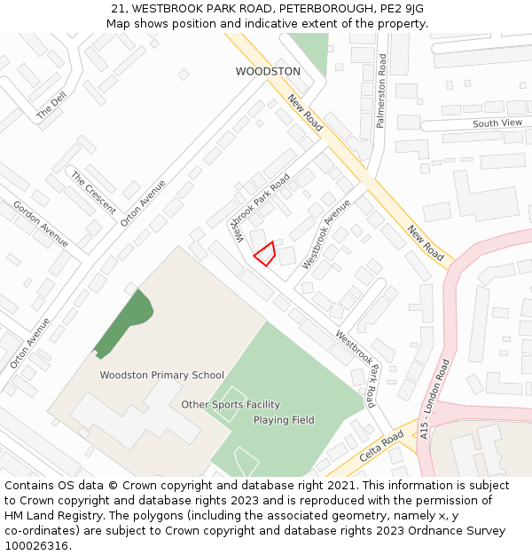 21, WESTBROOK PARK ROAD, PETERBOROUGH, PE2 9JG: Location map and indicative extent of plot