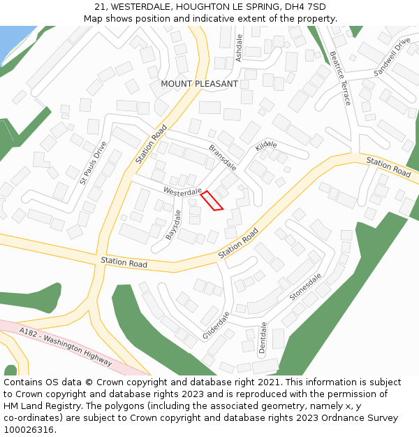 21, WESTERDALE, HOUGHTON LE SPRING, DH4 7SD: Location map and indicative extent of plot