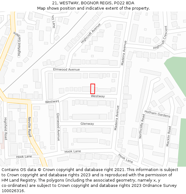 21, WESTWAY, BOGNOR REGIS, PO22 8DA: Location map and indicative extent of plot