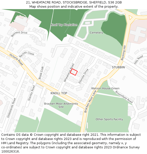 21, WHEATACRE ROAD, STOCKSBRIDGE, SHEFFIELD, S36 2GB: Location map and indicative extent of plot