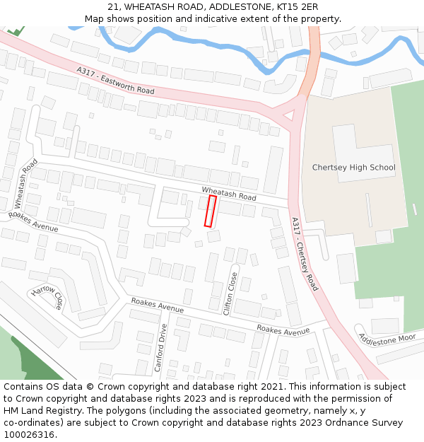 21, WHEATASH ROAD, ADDLESTONE, KT15 2ER: Location map and indicative extent of plot