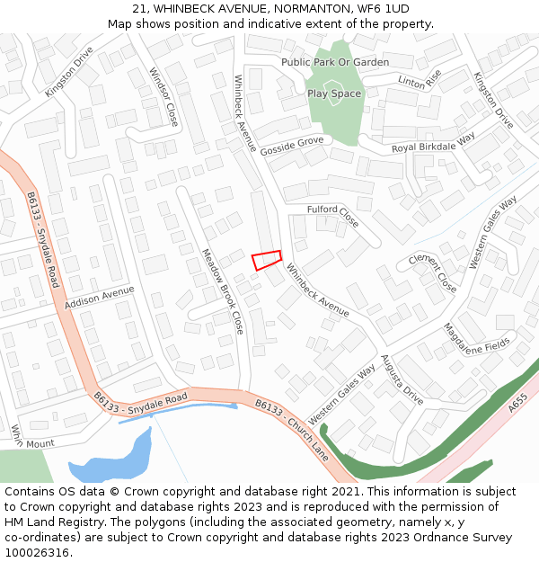 21, WHINBECK AVENUE, NORMANTON, WF6 1UD: Location map and indicative extent of plot