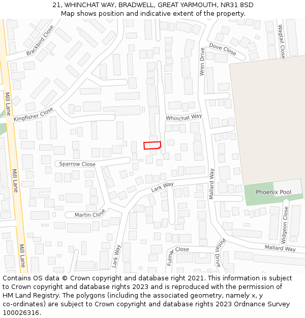 21, WHINCHAT WAY, BRADWELL, GREAT YARMOUTH, NR31 8SD: Location map and indicative extent of plot