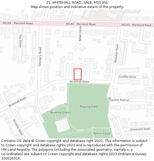21, WHITEHALL ROAD, SALE, M33 3NL: Location map and indicative extent of plot