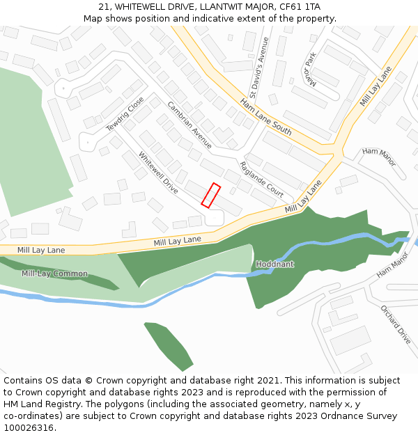 21, WHITEWELL DRIVE, LLANTWIT MAJOR, CF61 1TA: Location map and indicative extent of plot