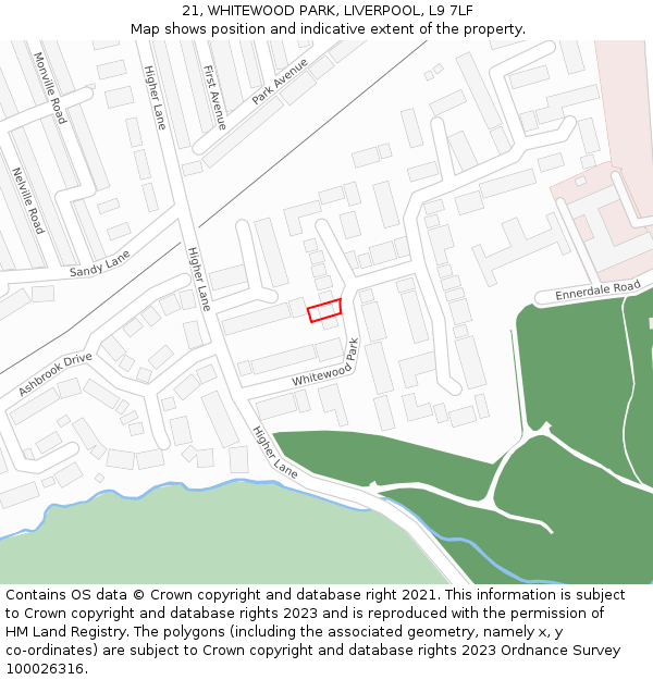 21, WHITEWOOD PARK, LIVERPOOL, L9 7LF: Location map and indicative extent of plot