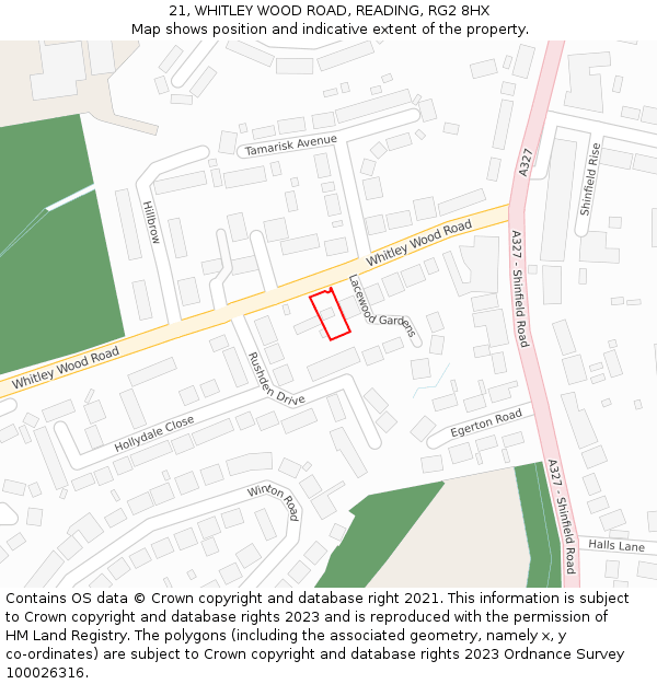 21, WHITLEY WOOD ROAD, READING, RG2 8HX: Location map and indicative extent of plot
