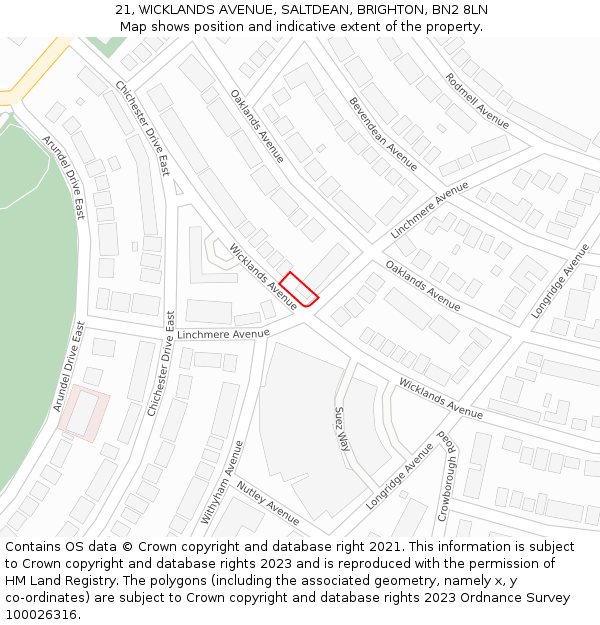 21, WICKLANDS AVENUE, SALTDEAN, BRIGHTON, BN2 8LN: Location map and indicative extent of plot