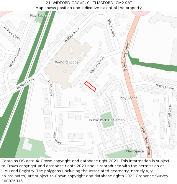21, WIDFORD GROVE, CHELMSFORD, CM2 9AT: Location map and indicative extent of plot