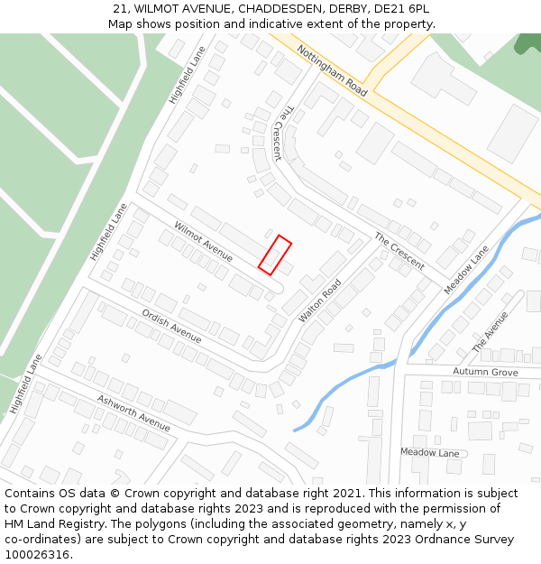 21, WILMOT AVENUE, CHADDESDEN, DERBY, DE21 6PL: Location map and indicative extent of plot