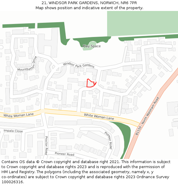 21, WINDSOR PARK GARDENS, NORWICH, NR6 7PR: Location map and indicative extent of plot