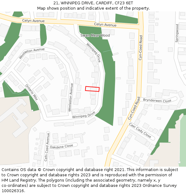 21, WINNIPEG DRIVE, CARDIFF, CF23 6ET: Location map and indicative extent of plot